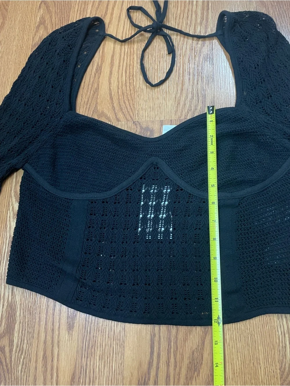 H&M Black Crochet Knit Tie-Back Long Sleeve Crop Top Size L